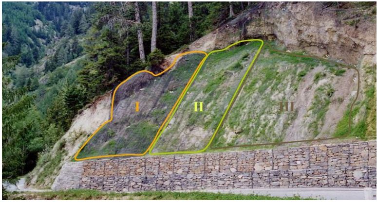 Рис.&nbsp;7. Три смежных участка для испытаний геоматов (кантон Вале, Швейцария)