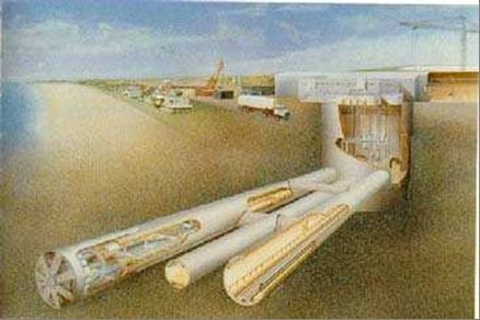 Рис.&nbsp;8. Трехмерная модель шахты в Сангатте и строящихся от нее тоннелей со стороны Франции&nbsp;[28]