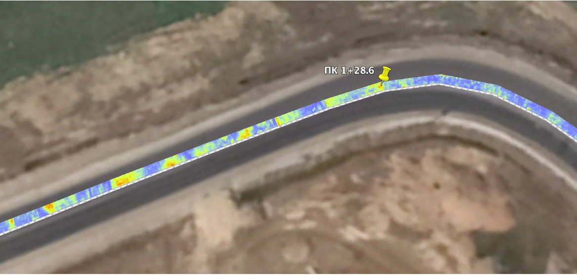 Рис. 4. Вариант представления результата, как наложение дорожной карты на спутниковый снимок с геопространственной привязкой по RTK GNSS