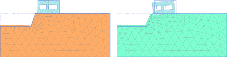 Рис. 3. Результаты по деформациям, полученные с помощью конечноэлементных моделей с одной и той же геометрией, но использующих разные модели и параметры&nbsp;[2]