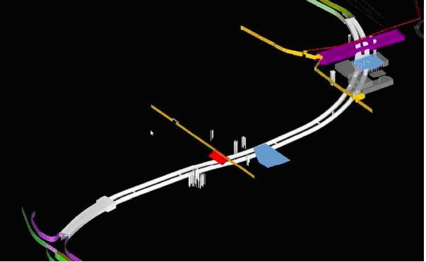 Рис. 6. Трехмерная модель предложенной трассы тоннеля, других его конструкций и возможных препятствий для строительства [6] 