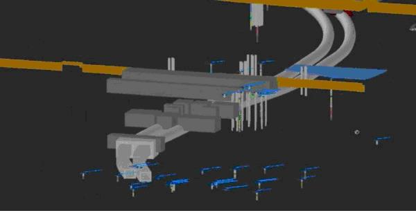Рис. 8. Скважины и возможные препятствия для строительства тоннеля в 3D-представлении&nbsp;[6]