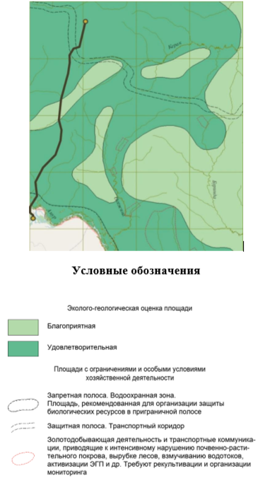 Рис. 9. Схема оценки качества ресурса геологического пространства в пределах территории трассы магистрального нефтепровода &#171;Сковородино-Мохэ&#187; (на основе картографических данных [7])