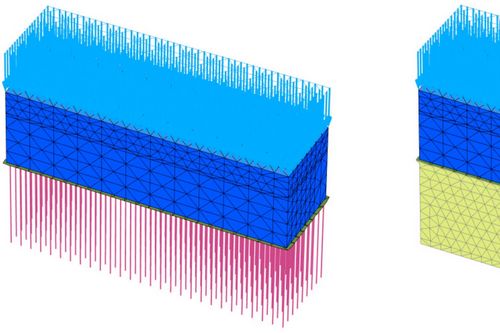 Трехмерный численный анализ взаимодействия подземной части многоэтажного здания и ее грунтового основания, усиленного сваями CFG